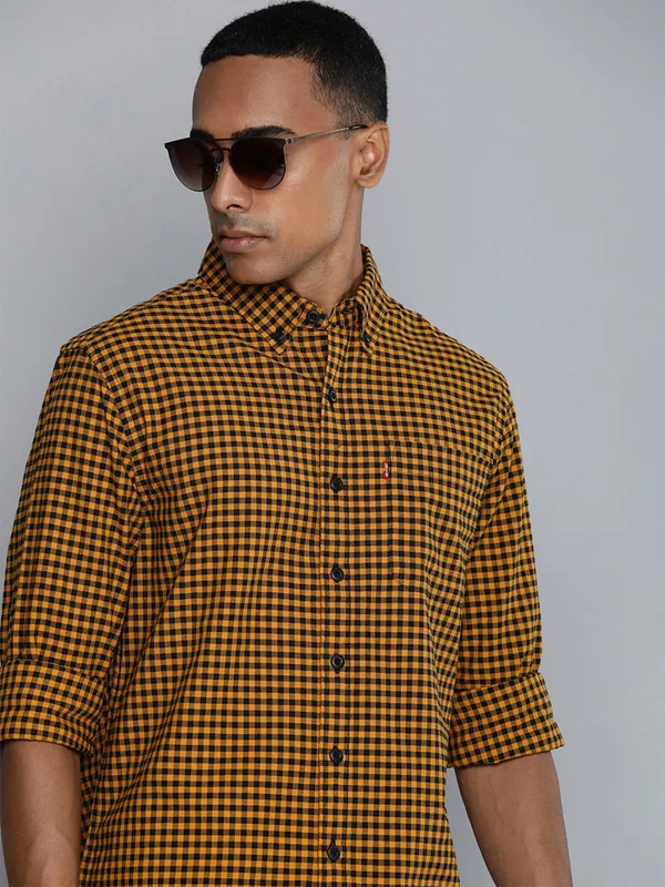 Levis orange cotton gingham pattern shirt