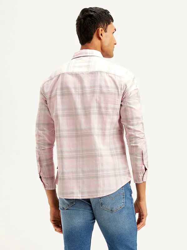 LEVIS pink slim fit checkered shirt for men