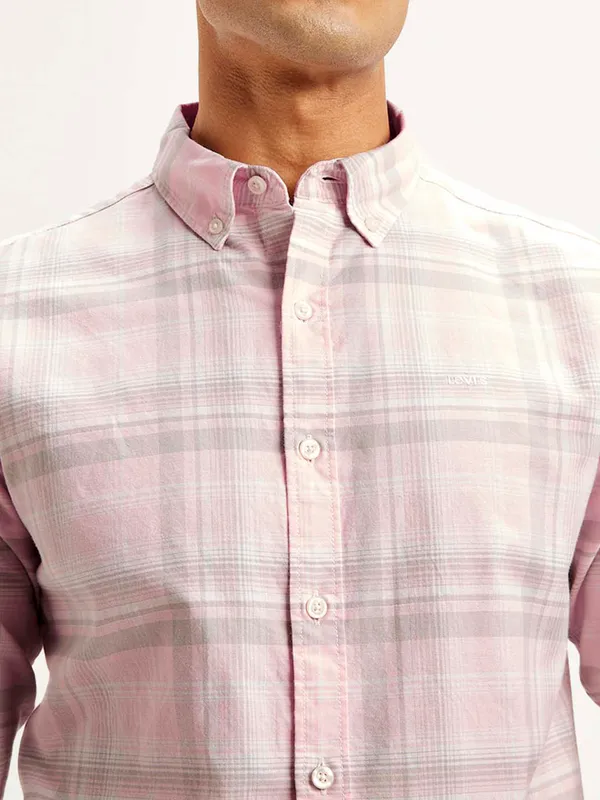 LEVIS pink slim fit checkered shirt for men