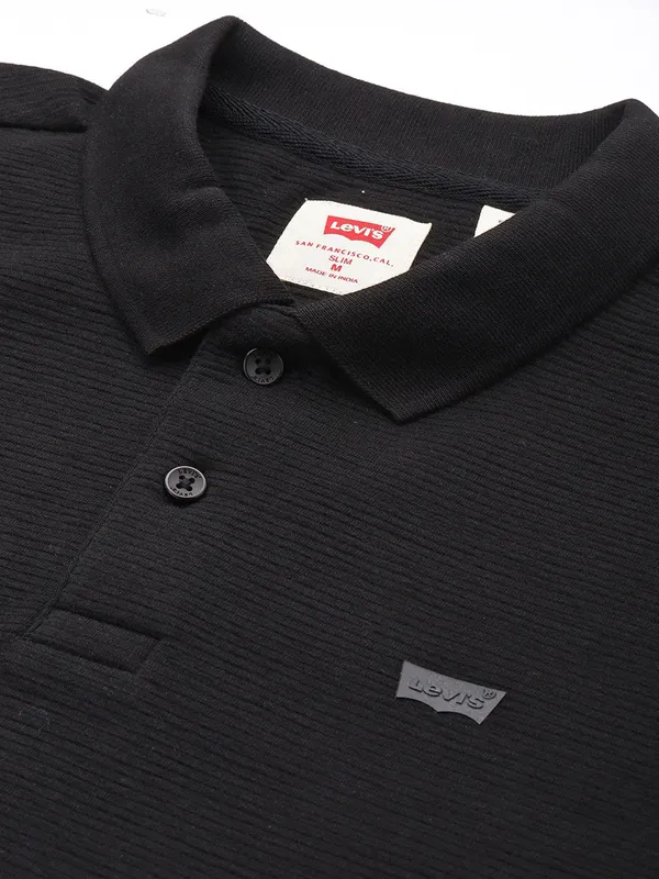 LEVIS plain black cotton polo t-shirt