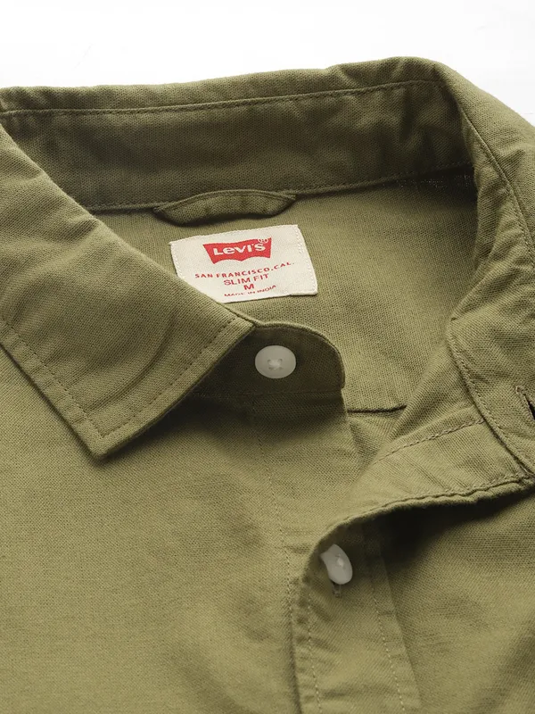 LEVIS plain cotton olive shirt for men