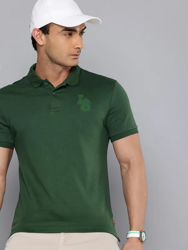 LEVIS plain green cotton slim fit t-shirt