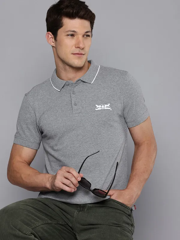 LEVIS plain grey cotton t-shirt with polo neck