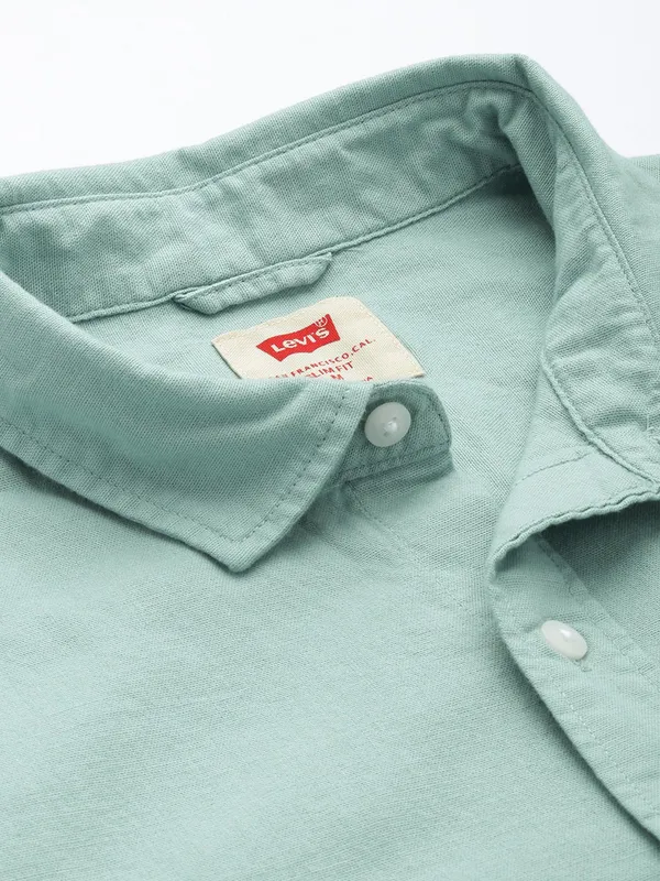 LEVIS plain pista green cotton shirt