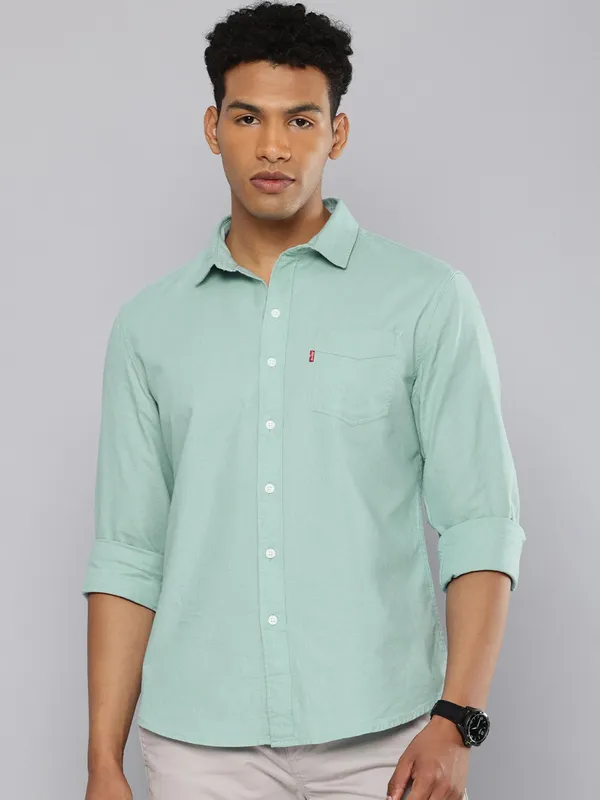 LEVIS plain pista green cotton shirt