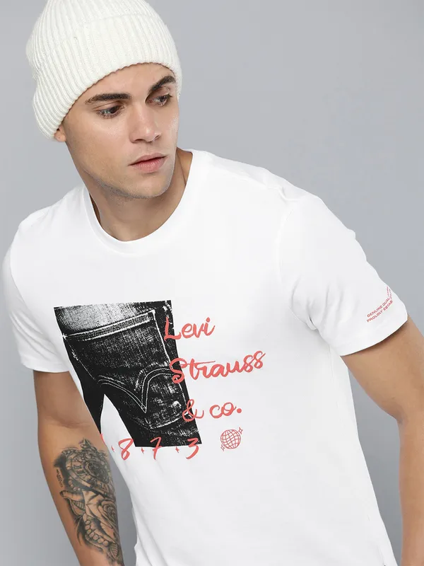 Levis printed cotton white t shirt