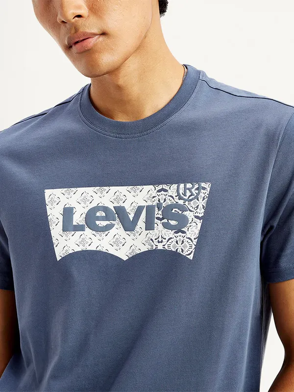 LEVIS printed powder blue cotton slim fit t-shirt