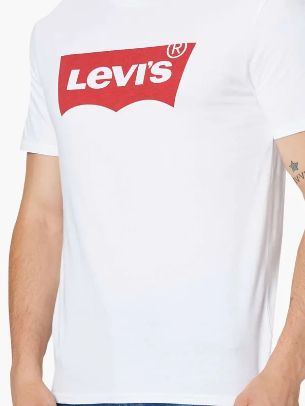 Levis printed white cotton slim fit mens t-shirt