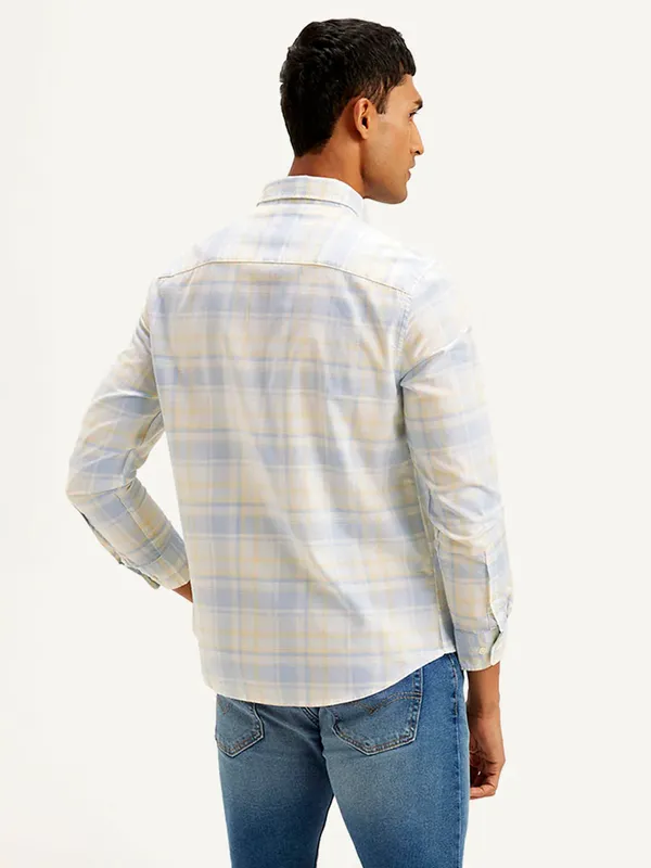 LEVIS sky blue and yellow slim fit mens casual shirt