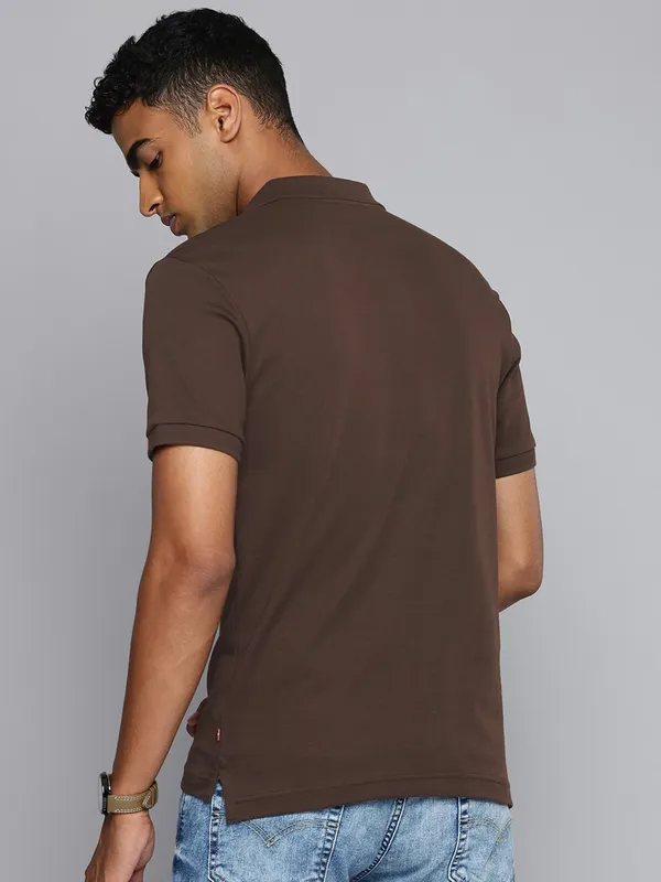 LEVIS solid brown cotton polo t-shirt