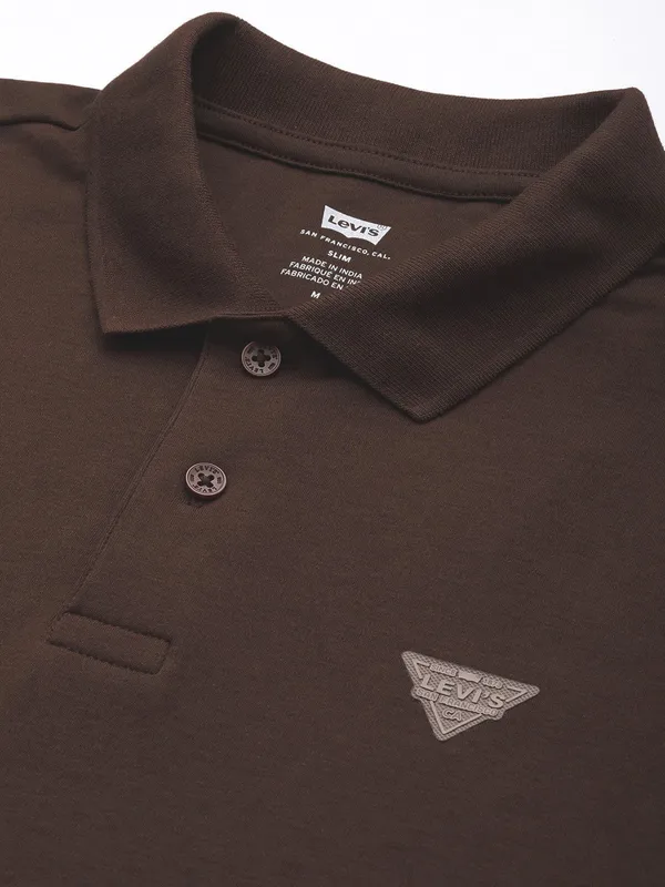 LEVIS solid brown cotton polo t-shirt