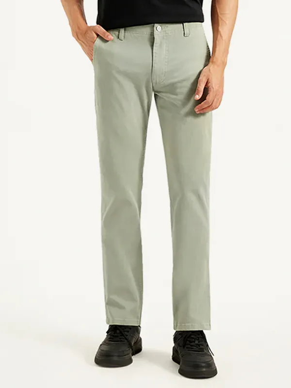 LEVIS solid light olive cotton trouser for men