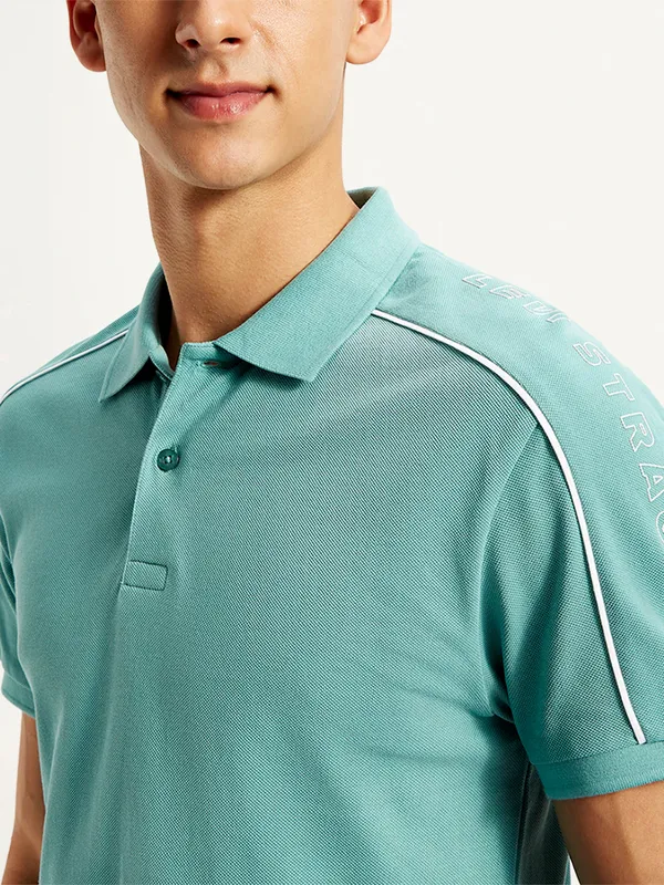 LEVIS solid mint blue slim fit polo t-shirt