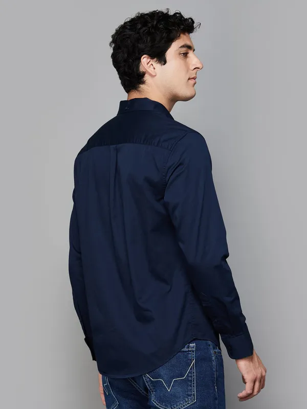 LEVIS solid navy slim fit cotton shirt for men