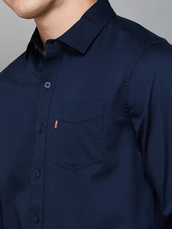 LEVIS solid navy slim fit cotton shirt for men