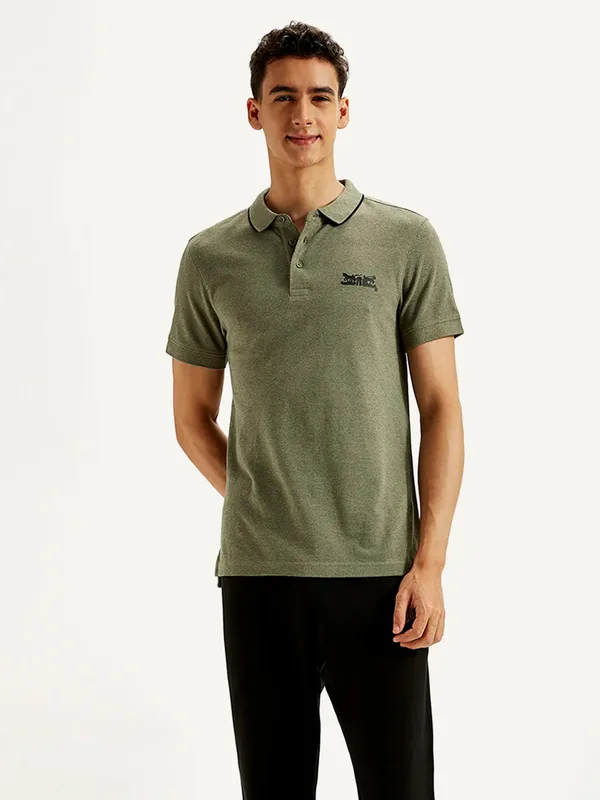 LEVIS solid olive cotton slim fit polo t-shirt