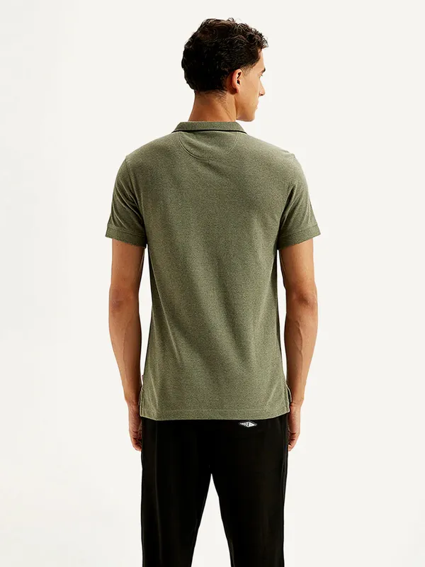 LEVIS solid olive cotton slim fit polo t-shirt