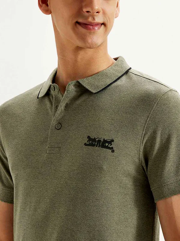 LEVIS solid olive cotton slim fit polo t-shirt