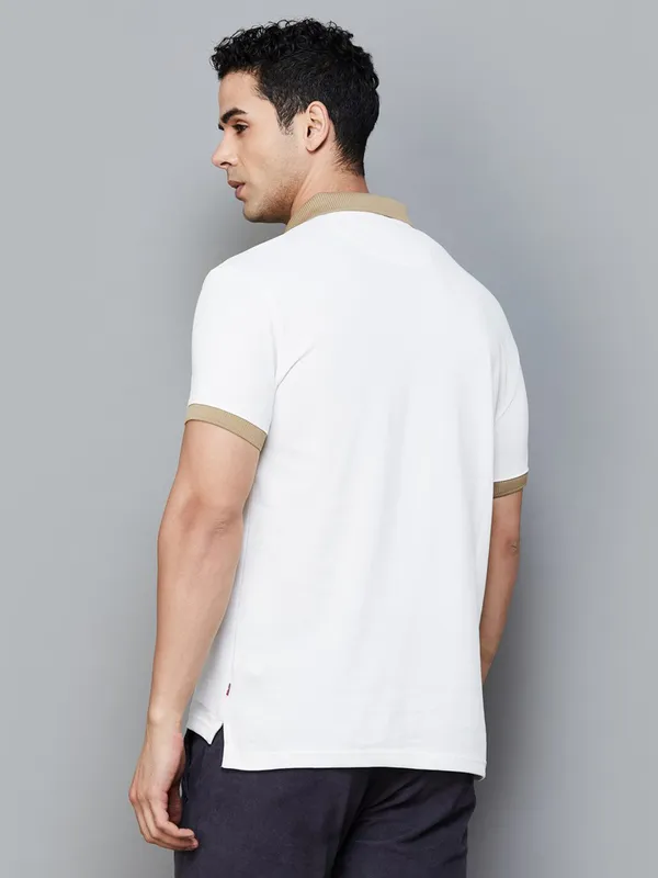LEVIS solid white cotton slim fit polo t-shirt