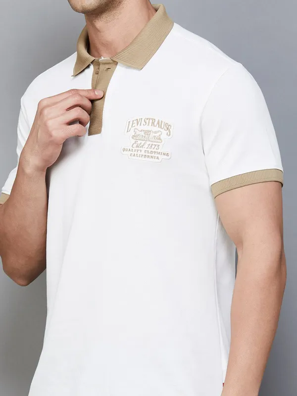 LEVIS solid white cotton slim fit polo t-shirt