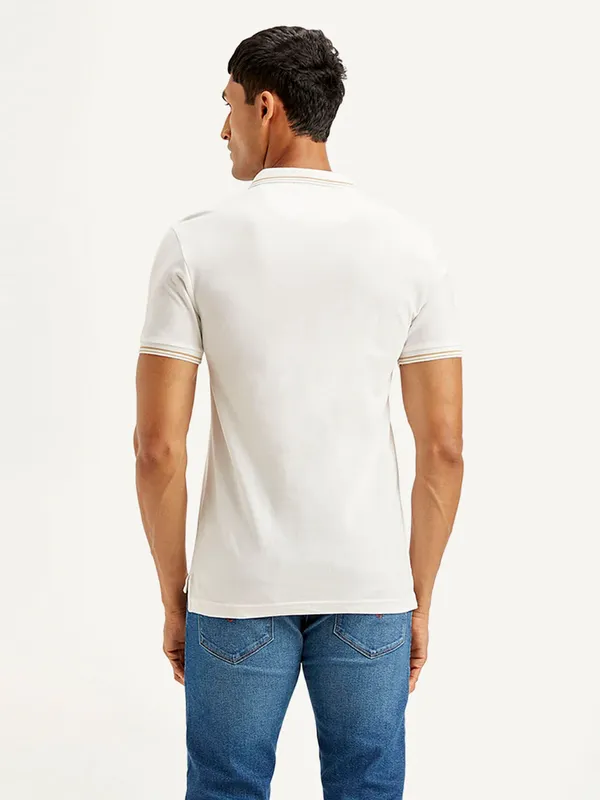 LEVIS solid white slim fit cotton polo t-shirt