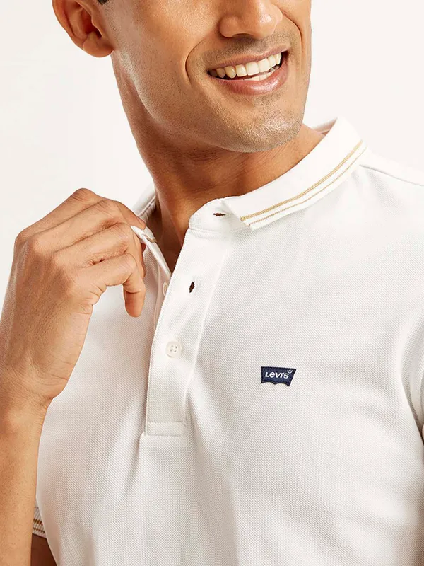 LEVIS solid white slim fit cotton polo t-shirt