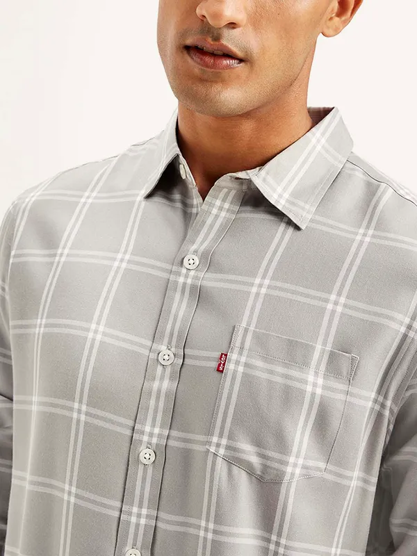 LEVIS stone grey slim fit flannel shirt