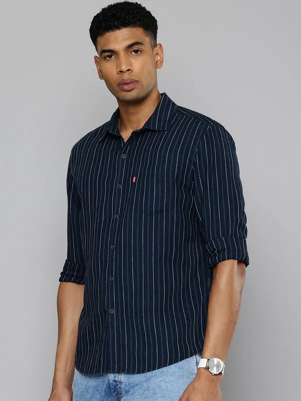 LEVIS stripe navy cotton shirt