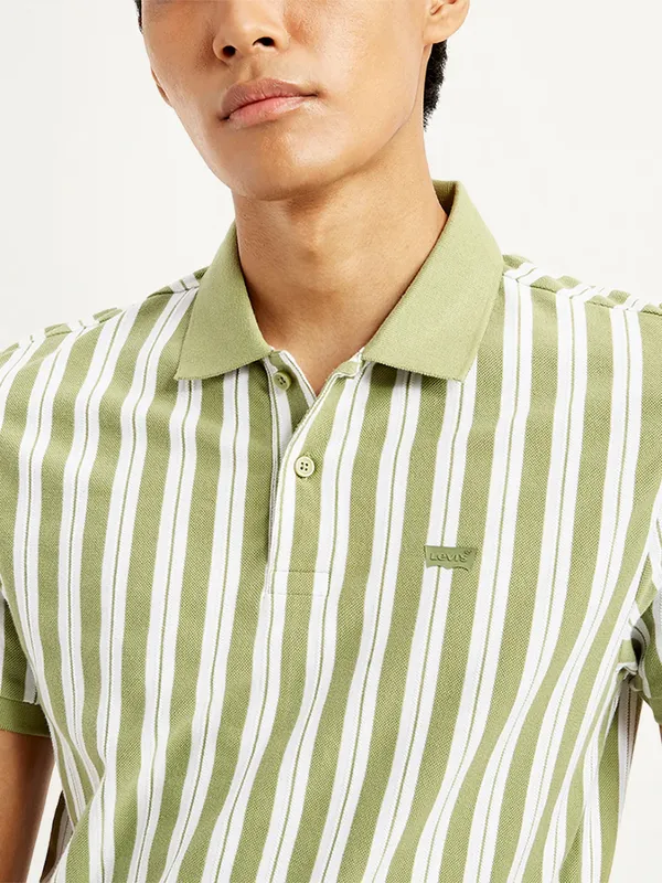 LEVIS striped light olive slim fit polo t-shirt