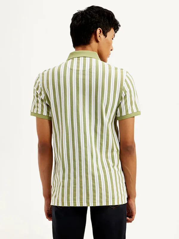 LEVIS striped light olive slim fit polo t-shirt