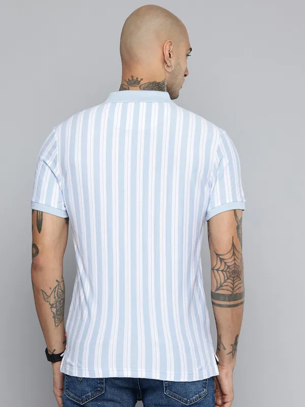LEVIS striped sky blue cotton slim fit t-shirt