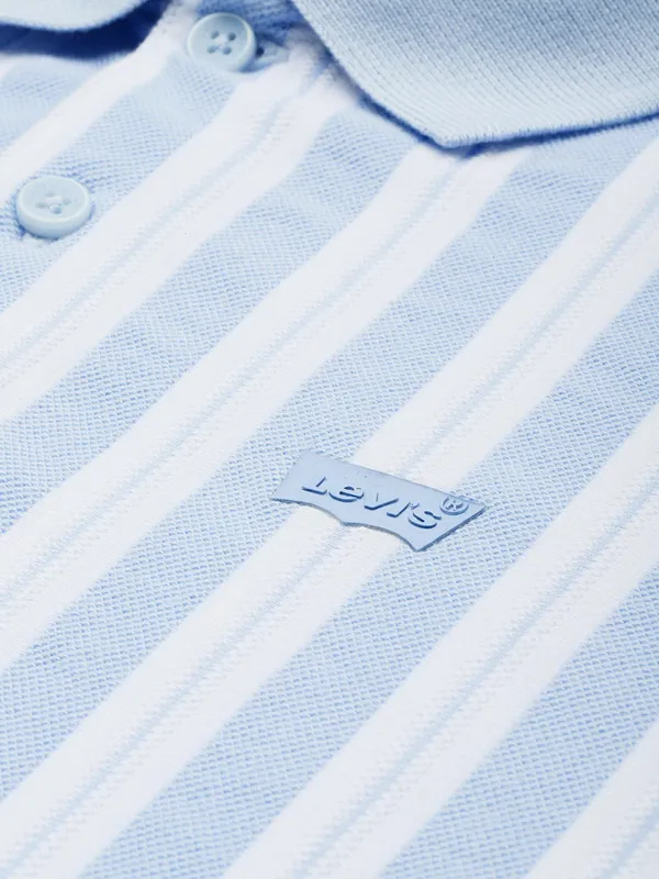 LEVIS striped sky blue cotton slim fit t-shirt