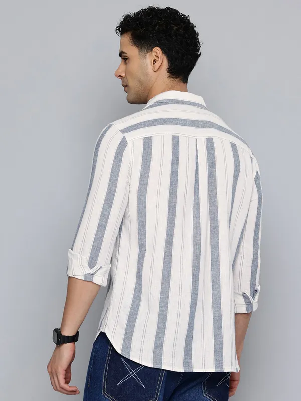 LEVIS vertical striped white cotton casual shirt
