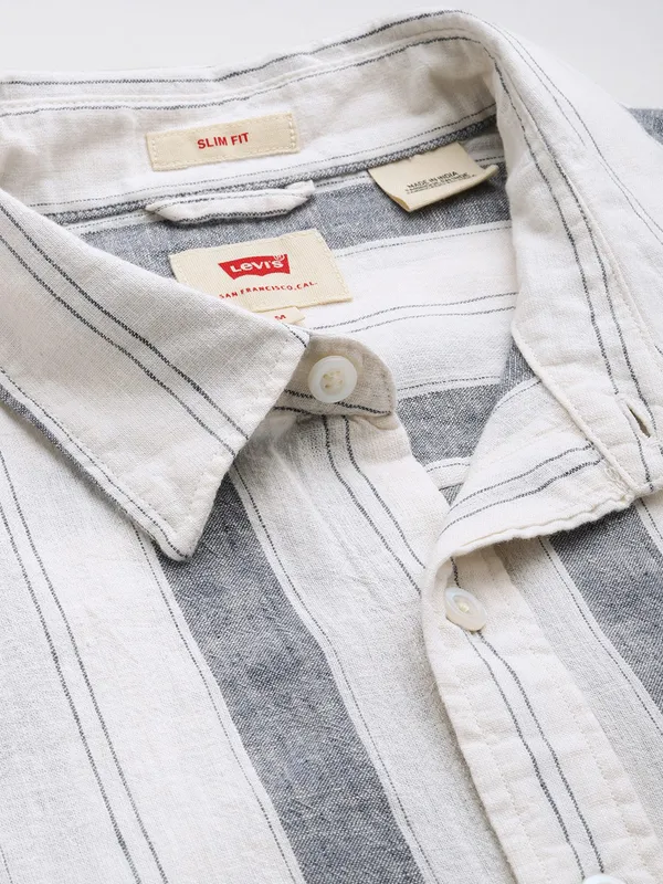 LEVIS vertical striped white cotton casual shirt