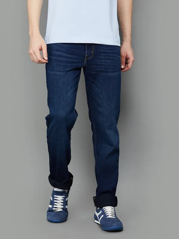 LEVIS washed dark blue denim jeans for men