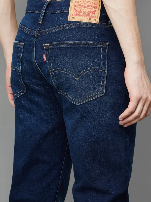 LEVIS washed dark blue denim jeans for men