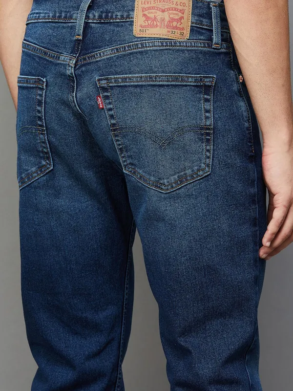 LEVIS washed dark blue slim fit denim for men