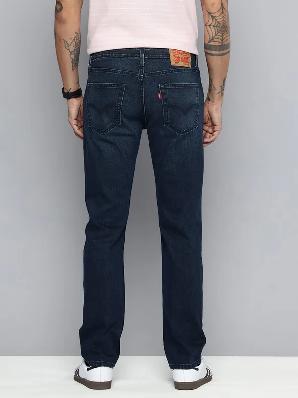 LEVIS washed dark blue straight fit denim jeans