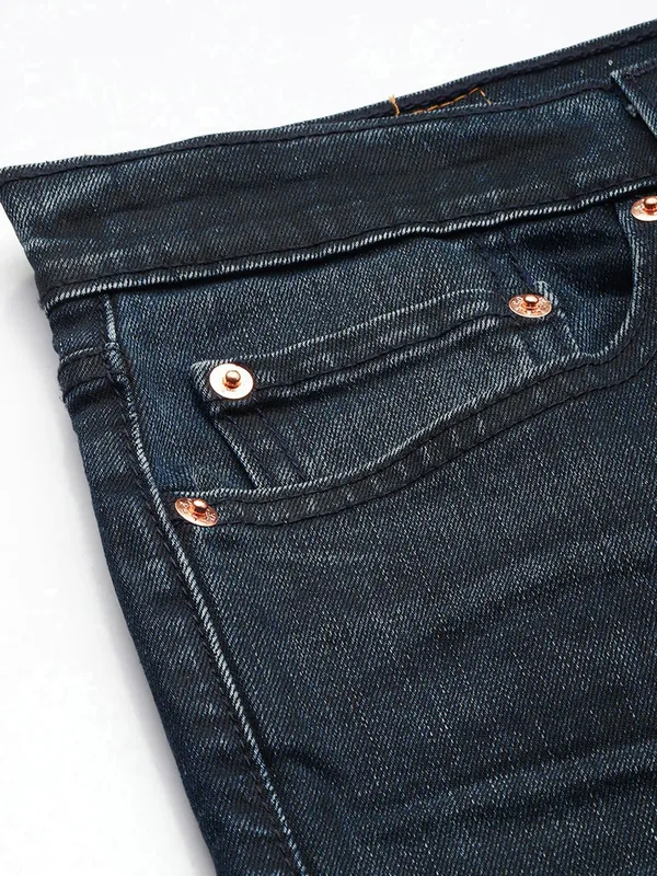 LEVIS washed dark blue straight fit denim jeans
