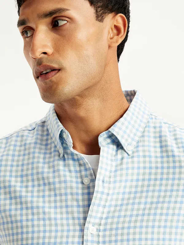 LEVIS white and sky check print in cotton shirt for men