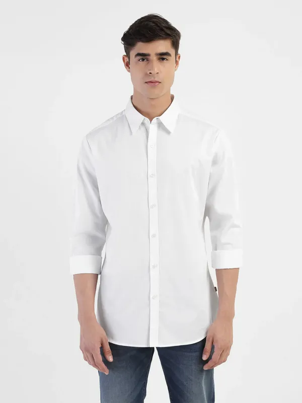 Levis white plain full sleeves cotton shirt