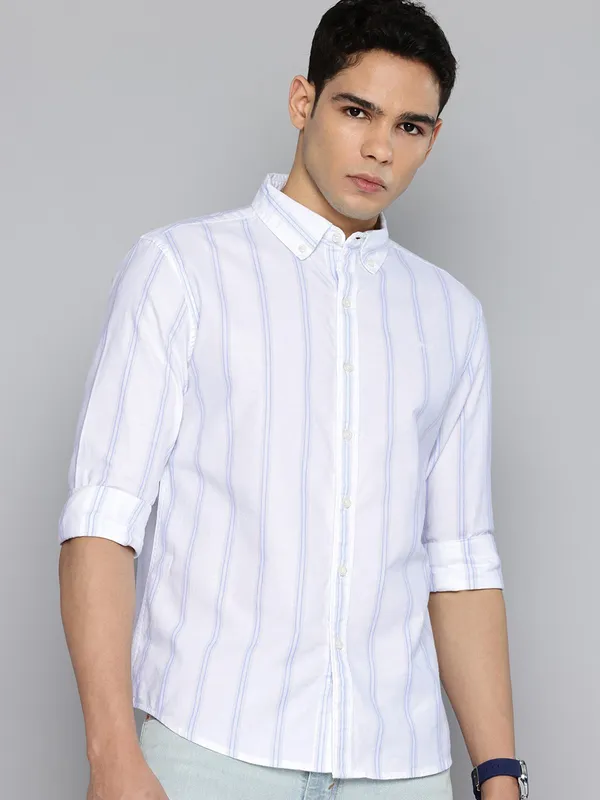LEVIS white striped cotton slim fit mens shirt