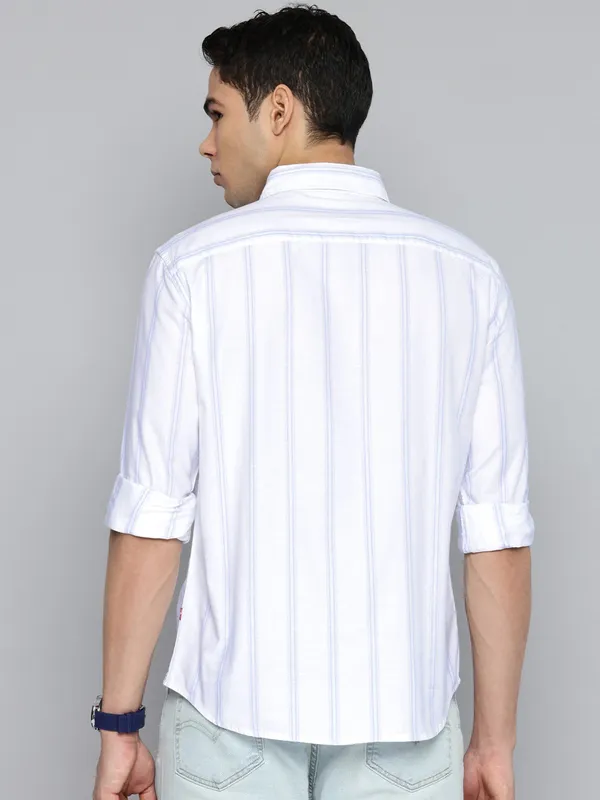 LEVIS white striped cotton slim fit mens shirt