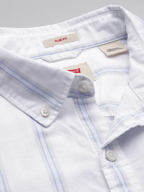 LEVIS white striped cotton slim fit mens shirt