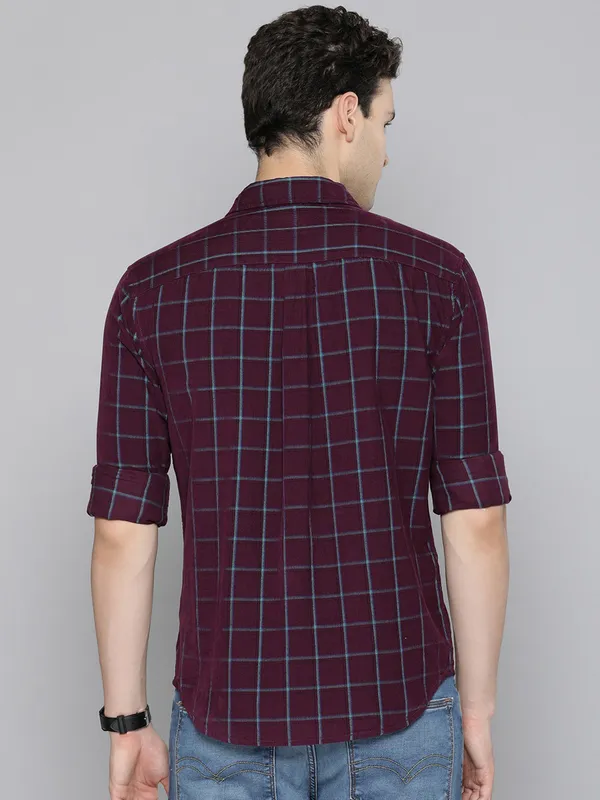 LEVIS wine cotton check shirt for men