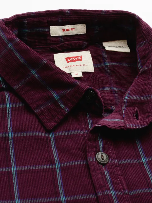 LEVIS wine cotton check shirt for men