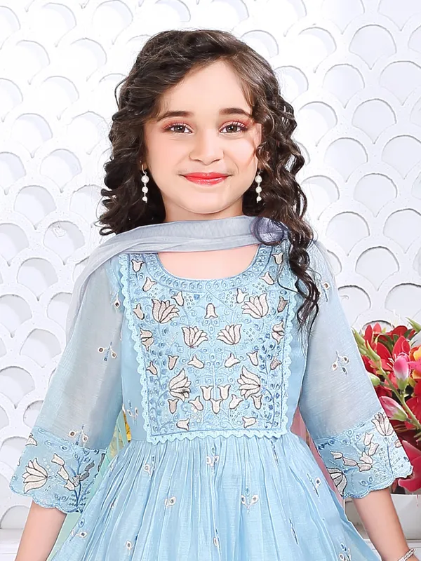 Light blue chiffon salwar suit with embroidered detailing
