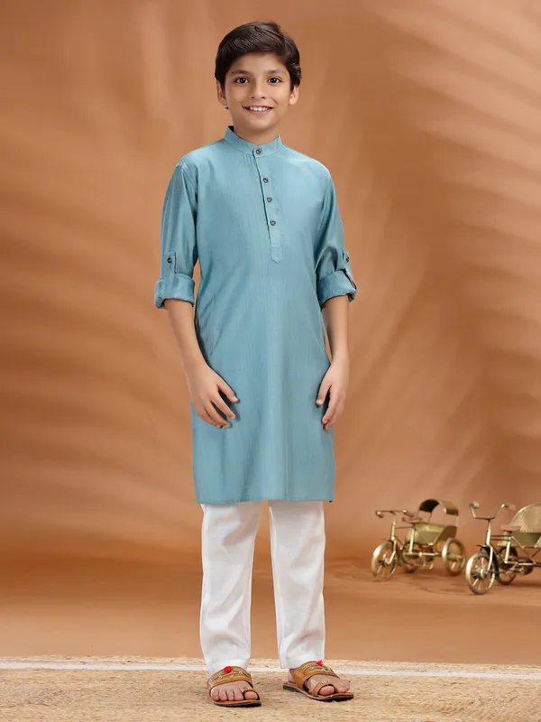 Light blue cotton kurta pant set