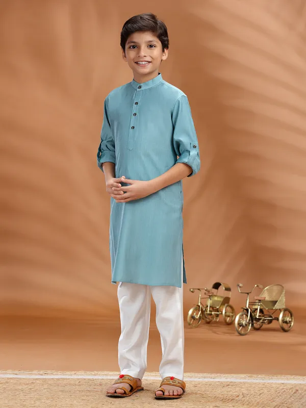 Light blue cotton kurta pant set