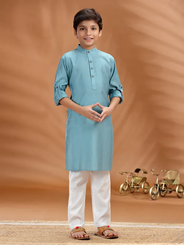 Light blue cotton kurta pant set
